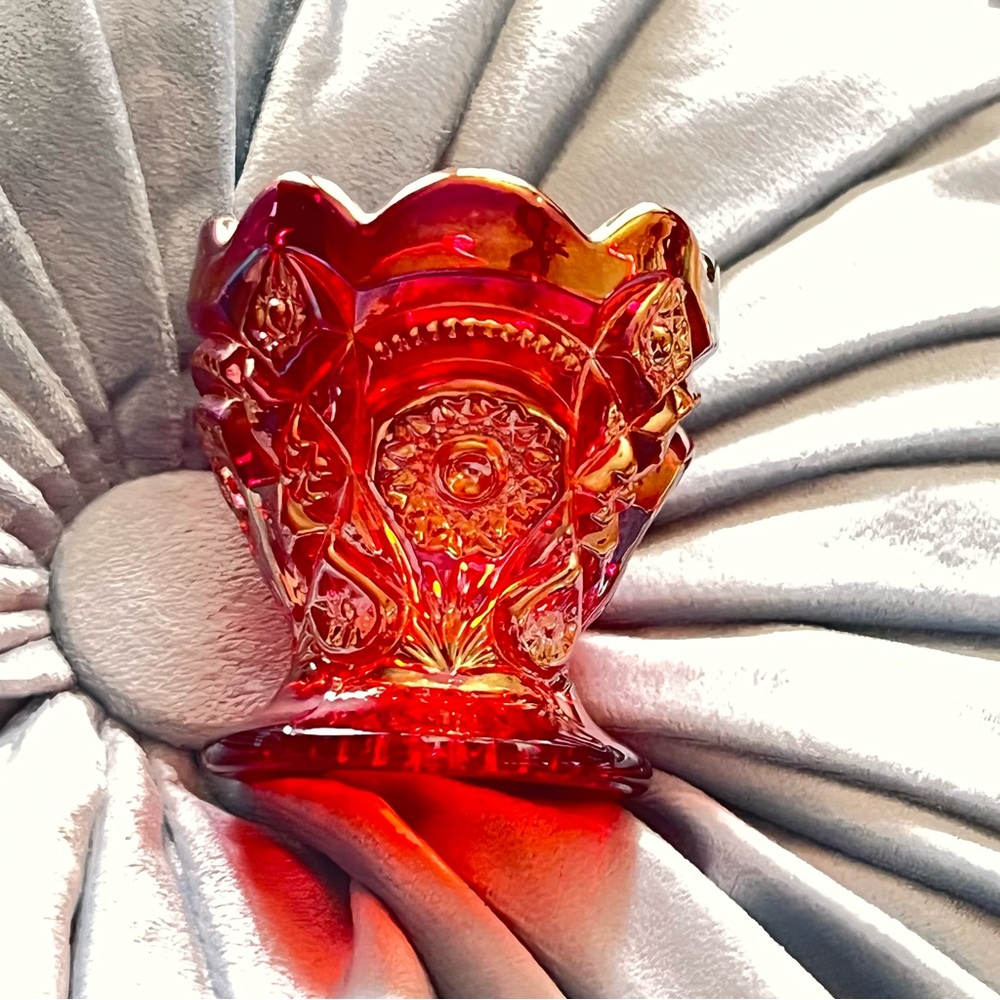 Vintage Imperial Carnival Glass Red Iridescent Egg/Toothpick Holder